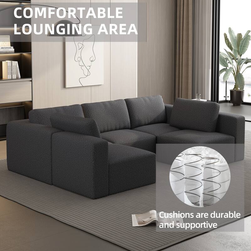 Convertible Modular Sectional Sofa, U Shaped Sectional Sofa with Chaise & Ottoman, Full-Compressed Spon Deep Seat Sofa