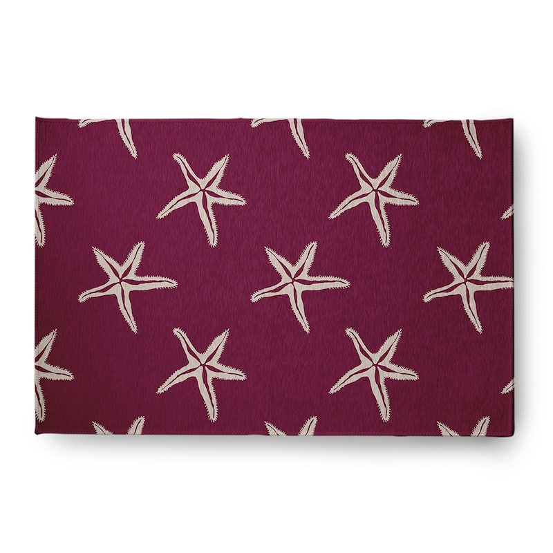 Starfish Beach Style Chenille Area Rug - Maroon Red - 4' x 6'