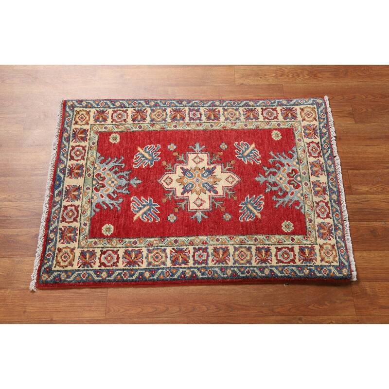 Hand Knotted Oriental 100% Wool Carpet Traditional Geometric Red Kazak Area Rug - 3' 0'' X 2' 0''
