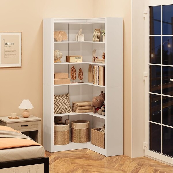 Industrial L Shaped Corner Bookshelf with Open Shelves - N/A - Bed