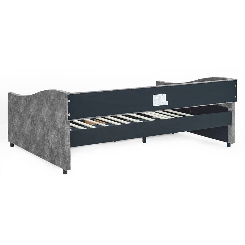 Linen Upholstered Daybed with 2 Drawers, Button-Tufted Backrest & Copper Nail Decoration