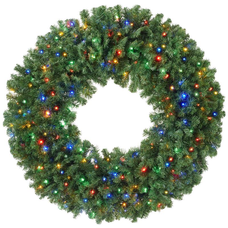 Green Fir Artificial Holiday Christmas Wreath Holiday Décor - Green Multicolor Lights - 60 Inch