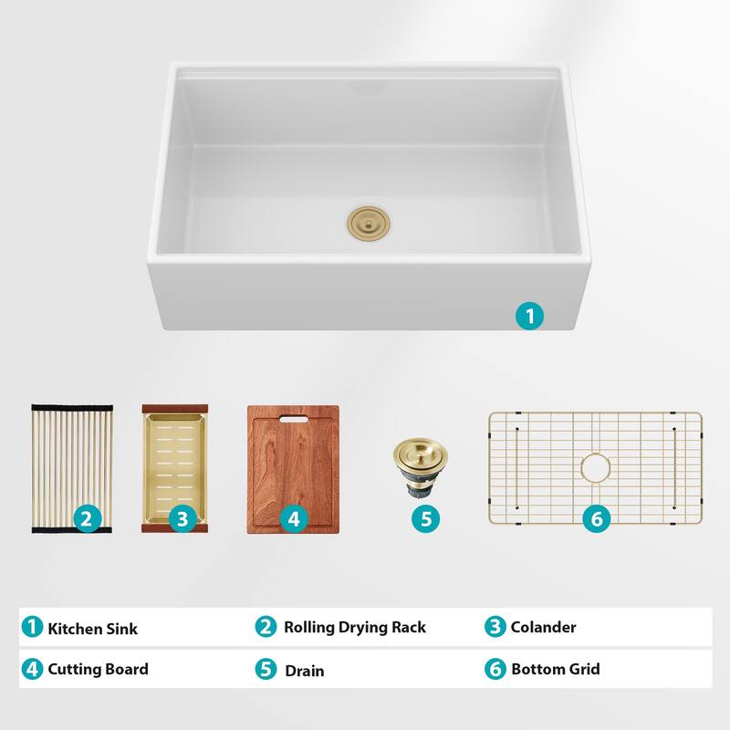 White Farmhouse Sink Workstation - Porcelain Ceramic Single Bowl Apron Front Kitchen Sink