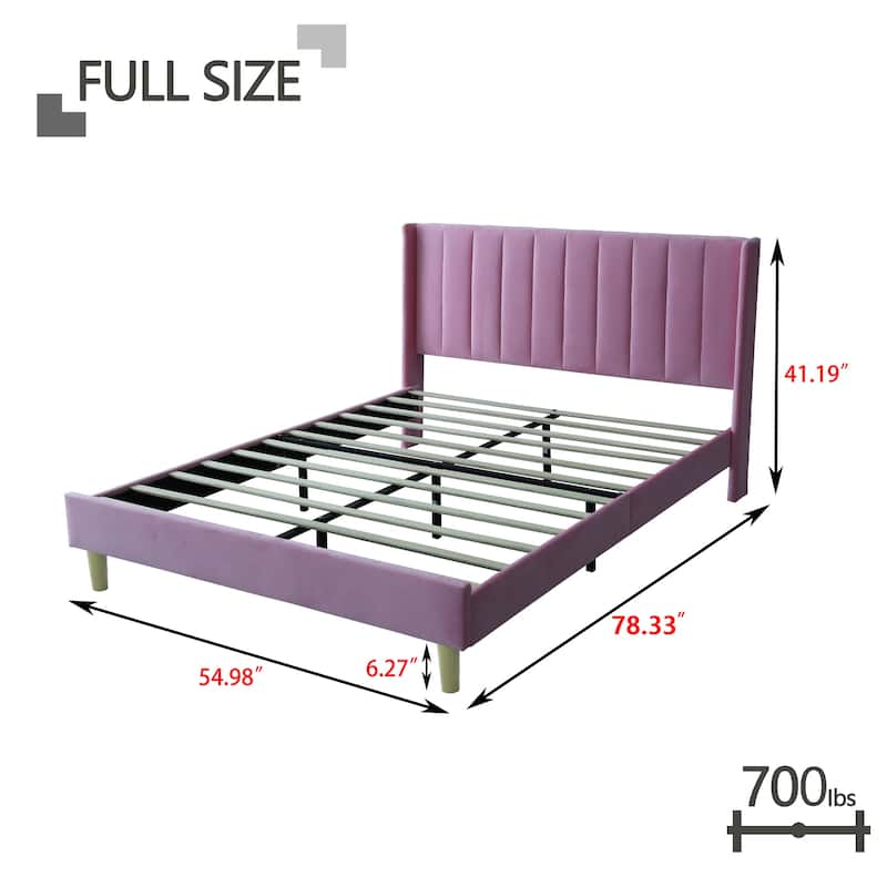 Aufank Bed Frame Upholstered Platform with Wooden Slats, Noise-Free