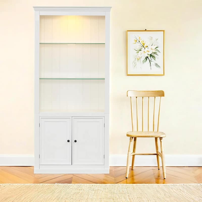 4-Tier Display Cabinet with 5-Colors Dimmable Light, Bookcases Storage Cabinet with Adjustable Tempered Glass Shelves