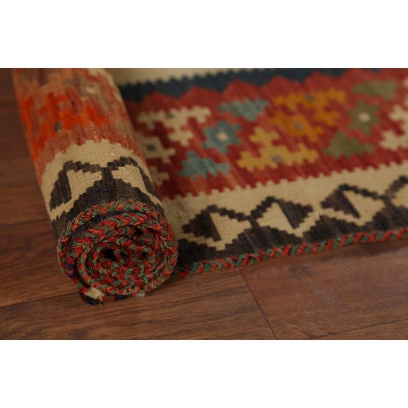 Kilim Qashqai Persian Vintage Rug Orientak Beige Wool Carpet - 5'1"x 8'3"