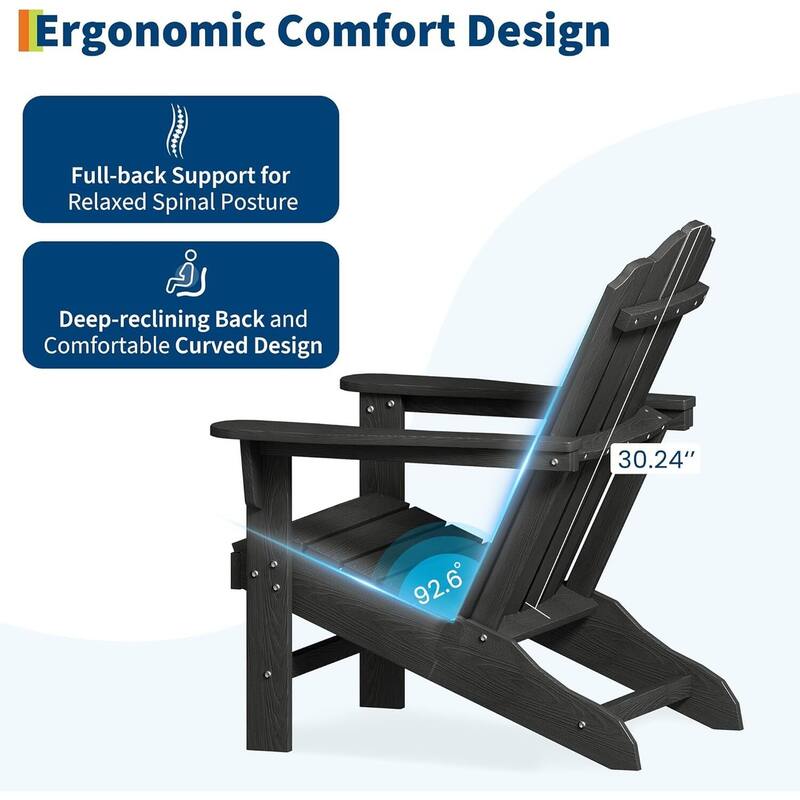Set of 2 HDPE Adirondack Patio Chairs for Garden, Deck, Backyard, Poolside