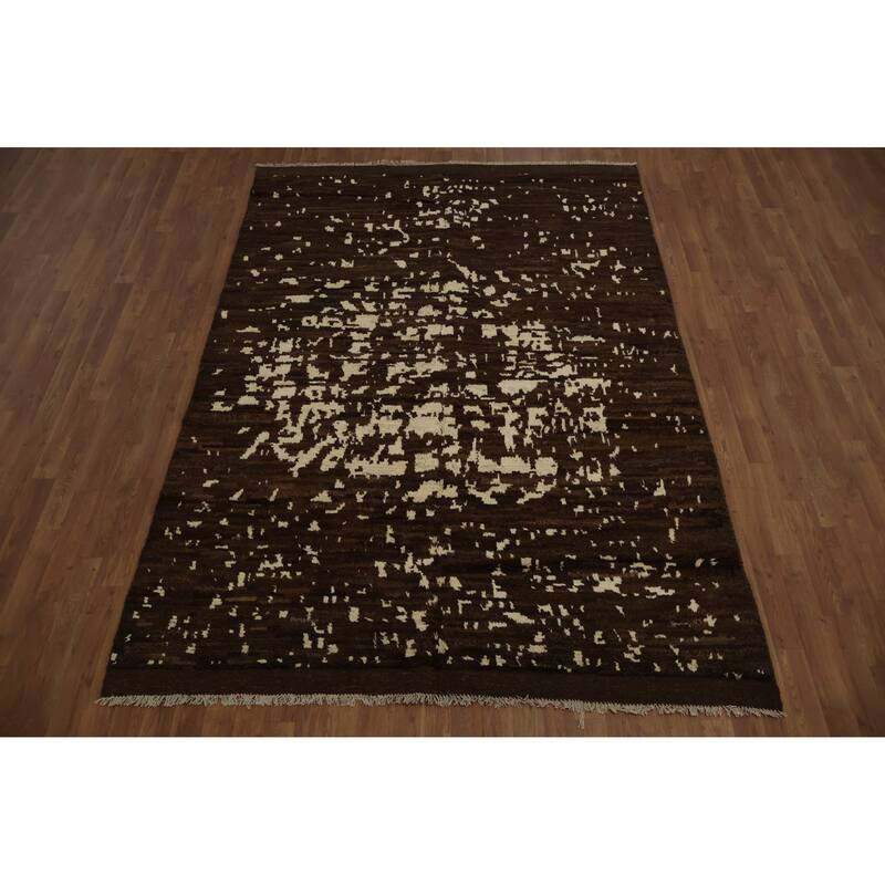 Hand Knotted Oriental 100% Wool Carpet Tribal Abstract Brown Moroccan Area Rug - 8' 7'' X 6' 0''