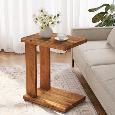 Solid Wood C Shaped Side Table for Couch
