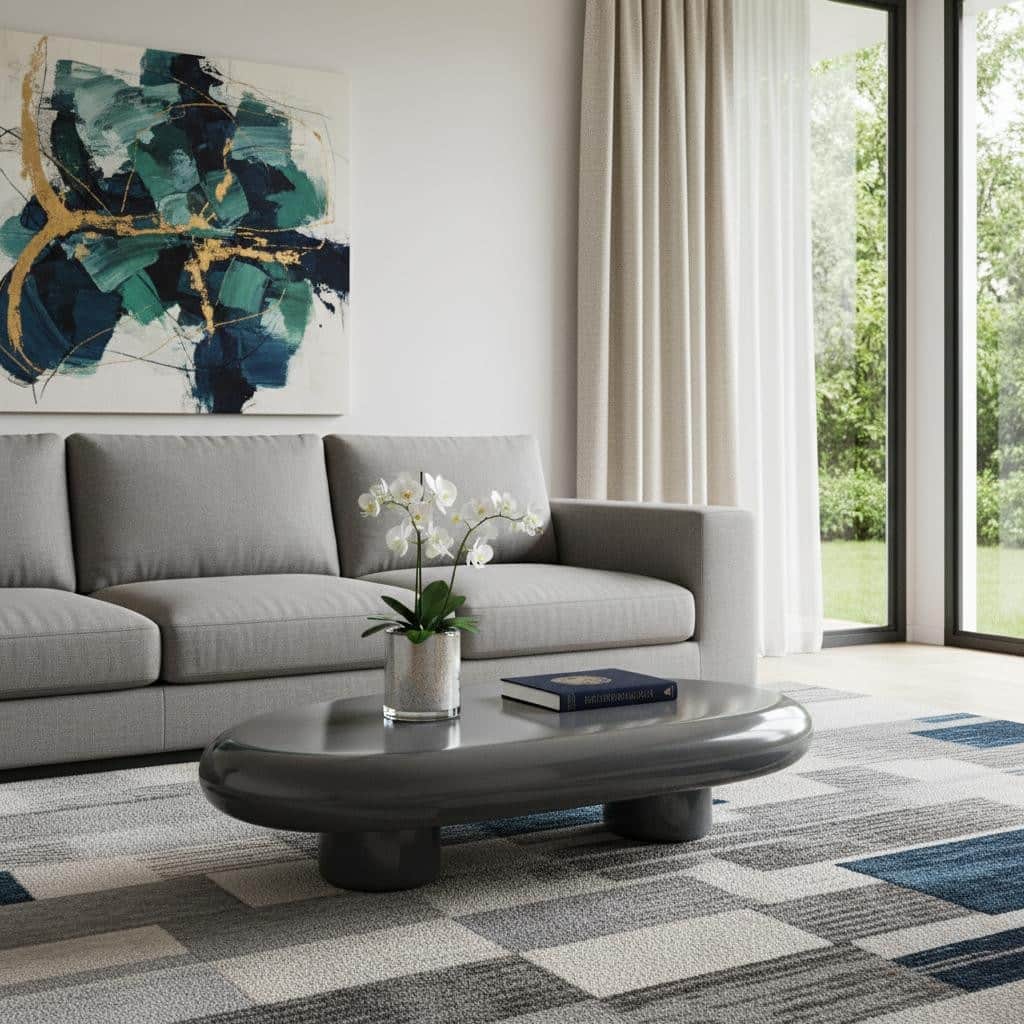 HomeRoots 46" Gray Wood and Steel Oval Coffee Table - 46.00 in. x 12.00 in. x 29.00 in.