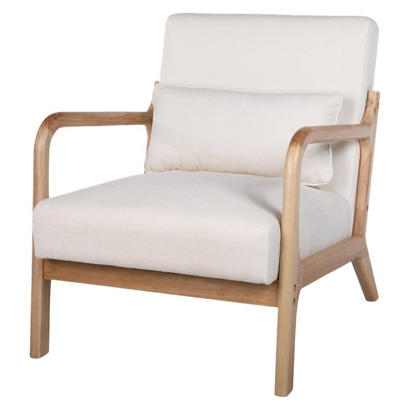 Mid-Century Modern Accent Chair with Solid Wood Frame and Detachable Lumbar Pillow for Living Room or Bedroom