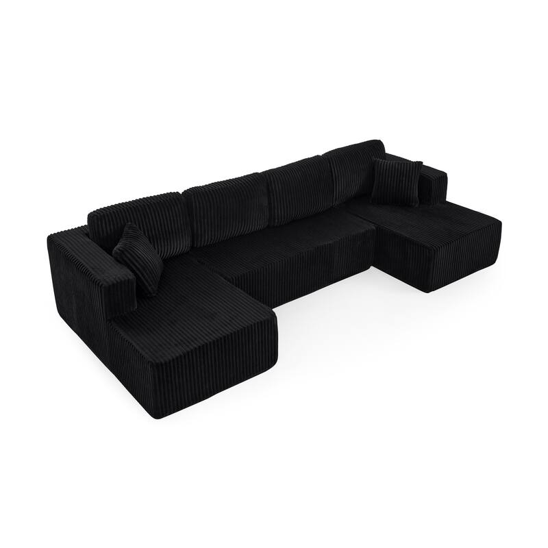 132.48" Corduroy U-Shaped Modular Sectional Sofa with Sleeper