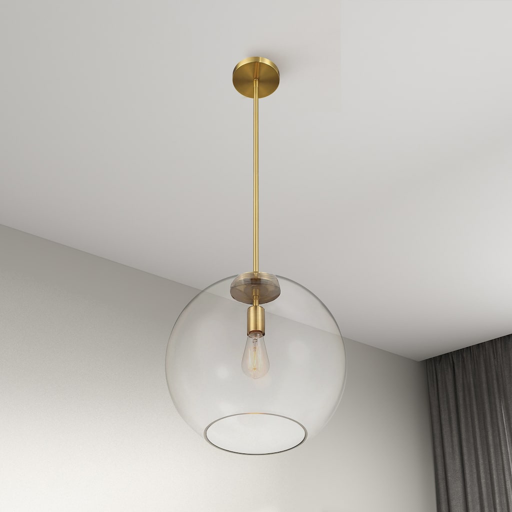 Rexe Satin Brass Pendant with Clear Glass Dome Shade - Clear Glass