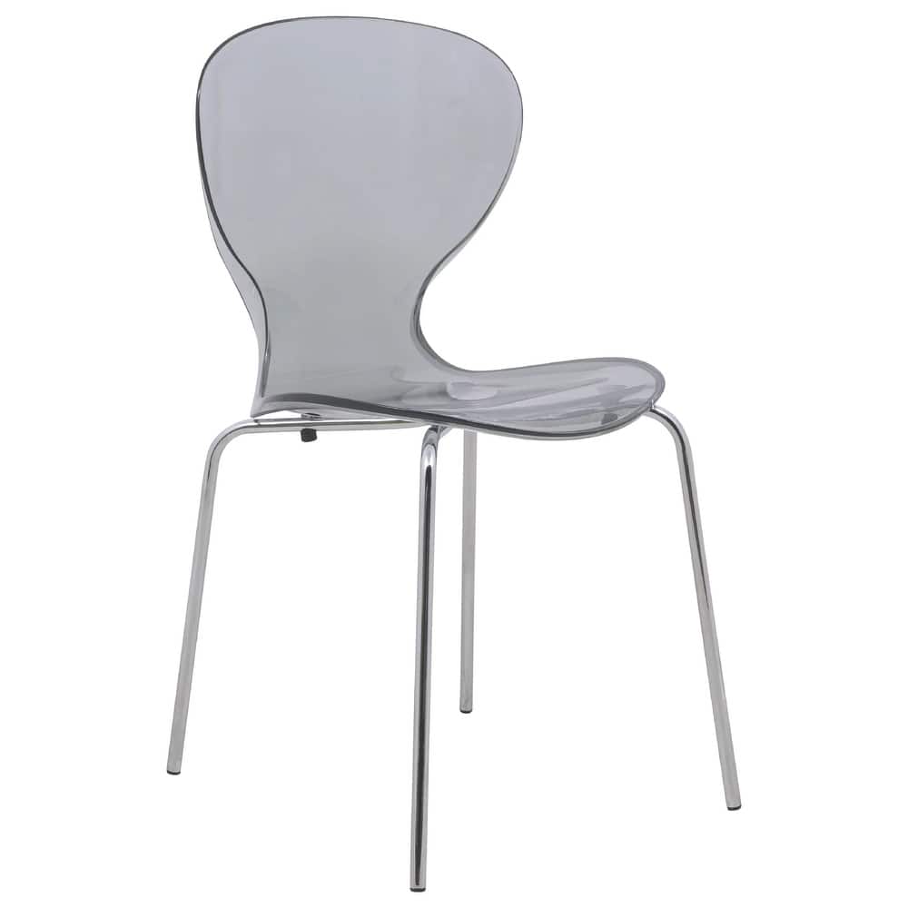 Oyster Modern Ergonomic Transparent Stackable Dining Side Chair with Chrome Steel Legs, Rounded Seat Edge for Indoor Outdoor Use
