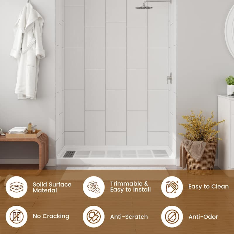 60 in. L x 36 in. W x 96 in. H Three-Piece Glue Up Alcove Shower Wall Surround in White - 60 x 96