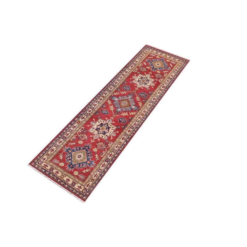 Southwestern Kazak Trey Red/Beige Wool Runner - 2'11'' x 9'6''