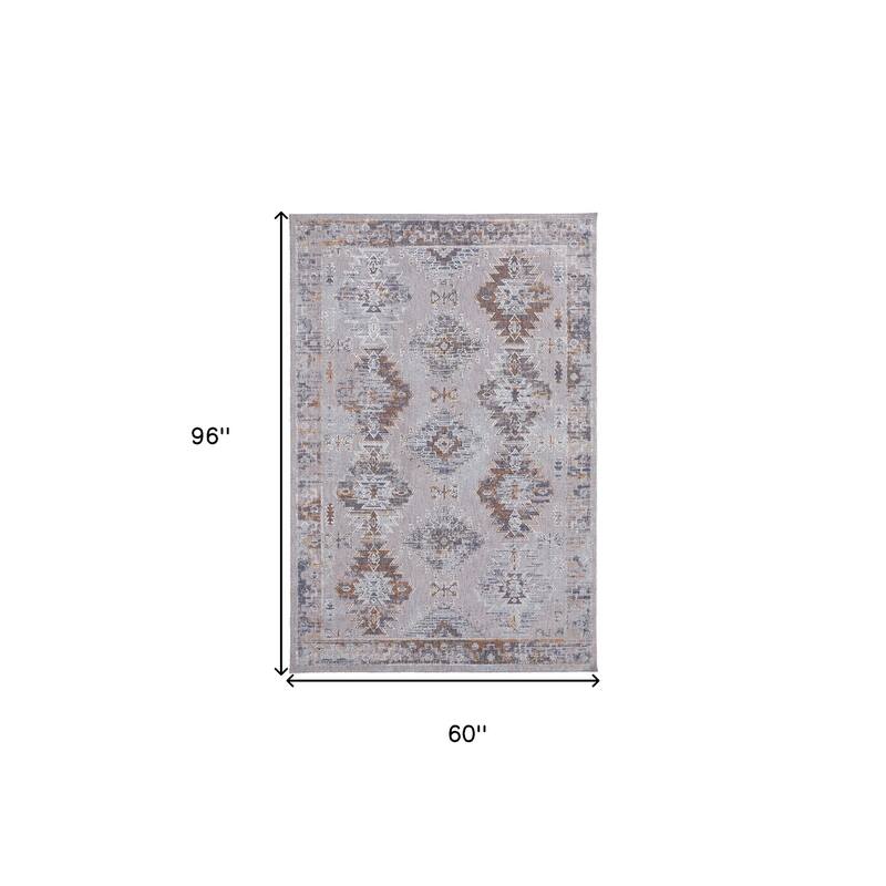 Xogiw Power Loomed Distressed Geometric Modern Stain Resistant Durable Area Rug By HomeRoots - 5' x 8'