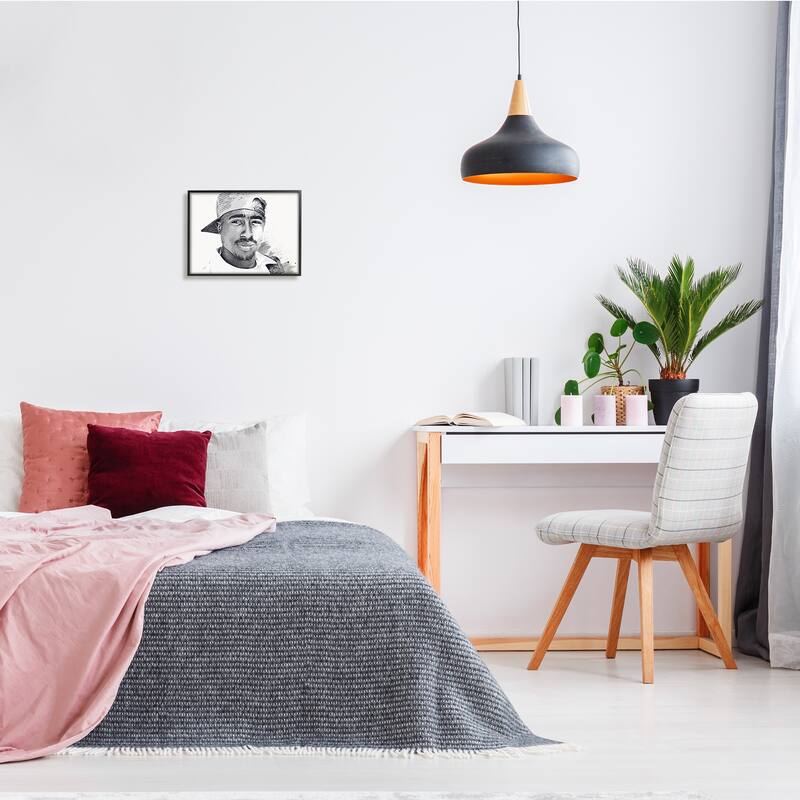 Stupell Modern Tupac Portrait Abstract Pattern Famous Figure Framed Wall Art - White