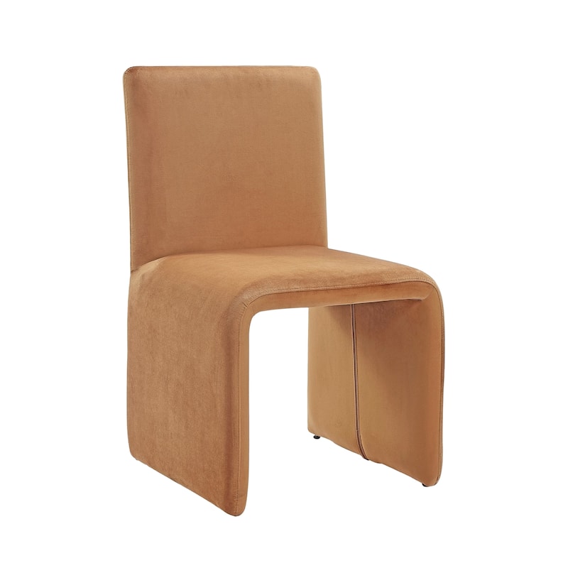 Winny 20 Inch Dining Chair, Waterfall Seat, Set of 2, Velvet Upholstery, Brown