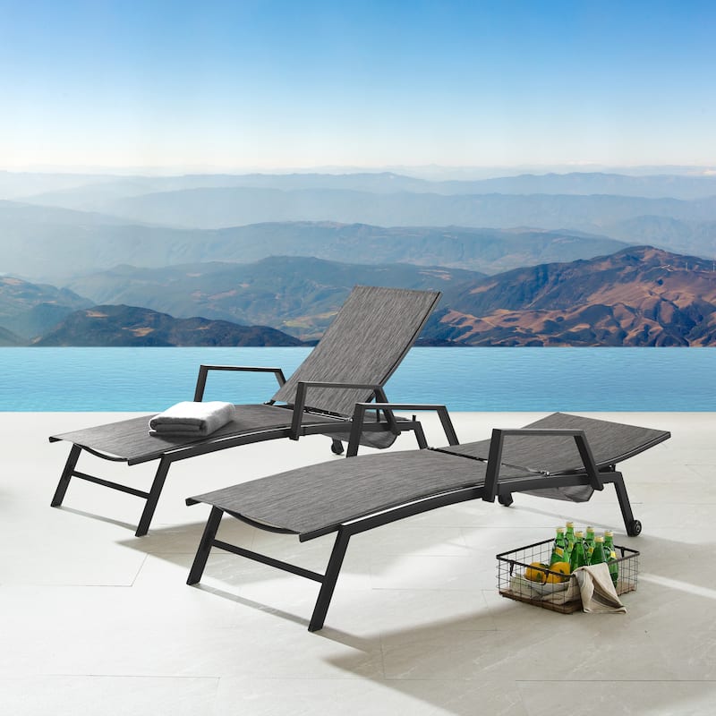 Corvus Sorrento Outdoor Sling Fabric Adjustable Chaise Lounge with Arms