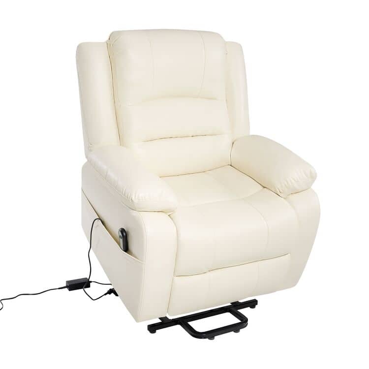 Deluxe Adjustable Power Lift Recliner Chair for Elderly Faux Leather Electric Recliner Split-Back Chair - Cream