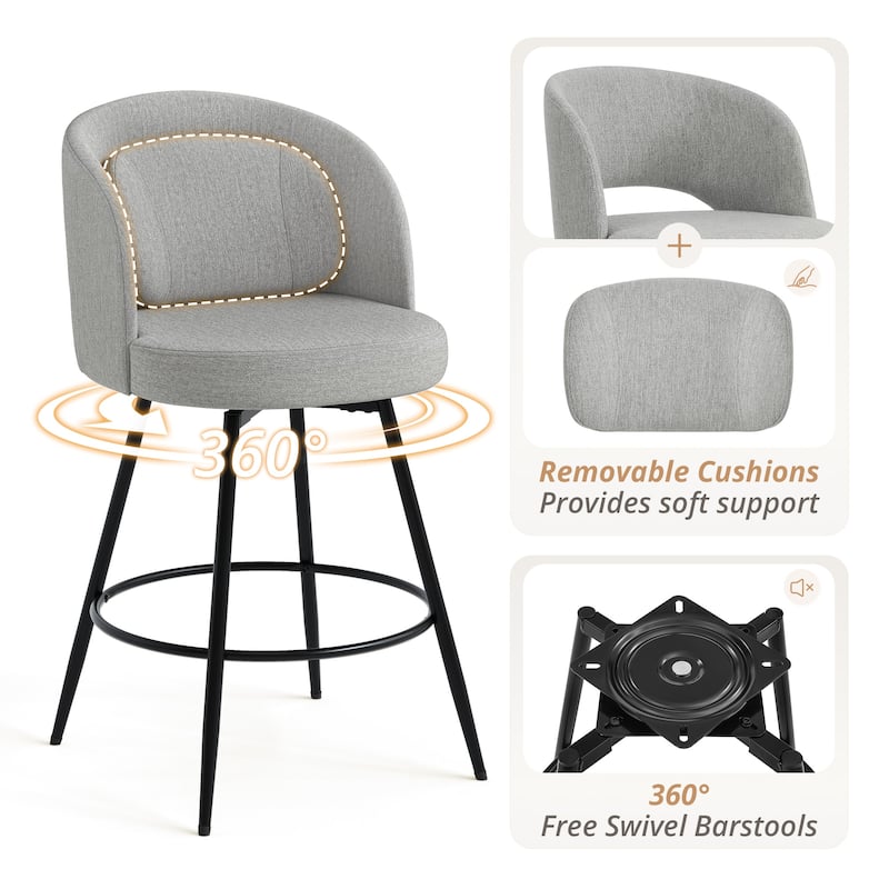 Swivel Bar Stools Set Of 2/3/4, Metal Bar Stools, Modern Upholstered Bar Stools For Kitchen Island - 20.3"W X 20.3"D X 39"H