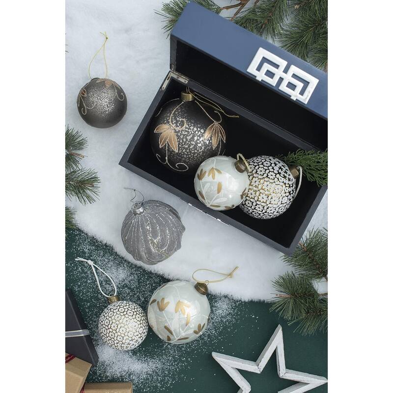 D3.9" Christmas Ball Ornaments, Glass Decorative Hanging Ball Christmas Tree Ornaments for Holiday Decorations, Set of 6