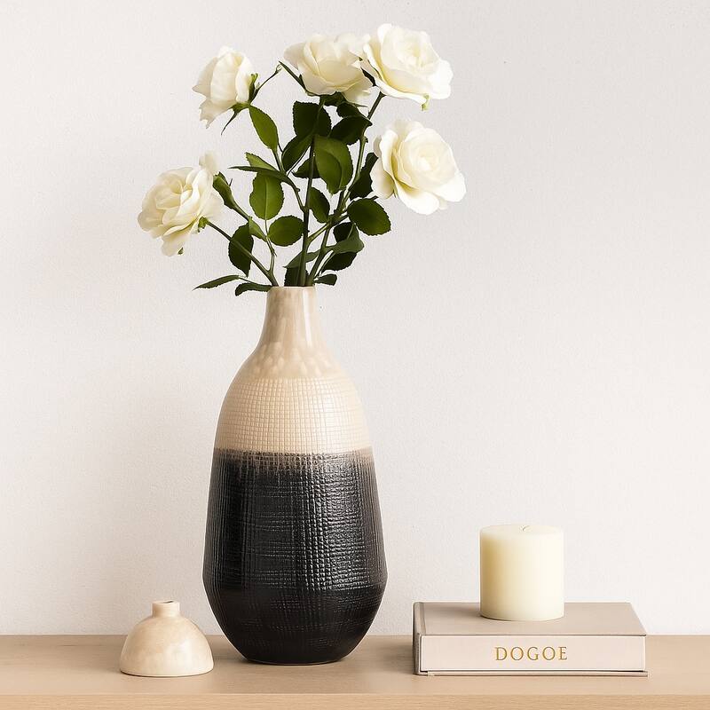 Sagebrook Home Alondra Unique Stoneware Vase with Lid, White, Novelty, Two-tone, Enrich Your Home Decor