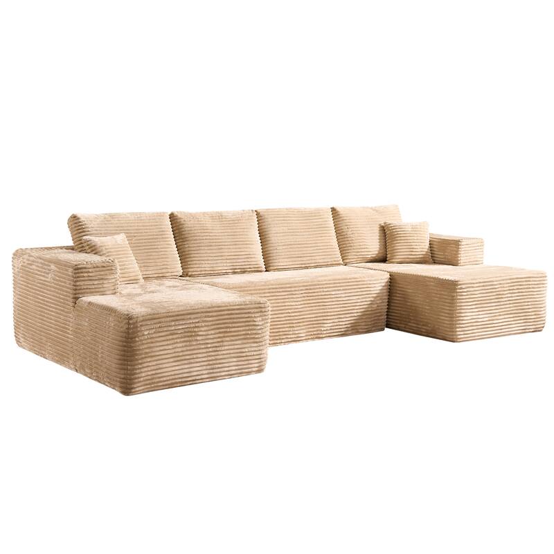 HOOOWOOO U-Shaped Plush Corduroy Modular Sectional Sofa with Chaise Lounge