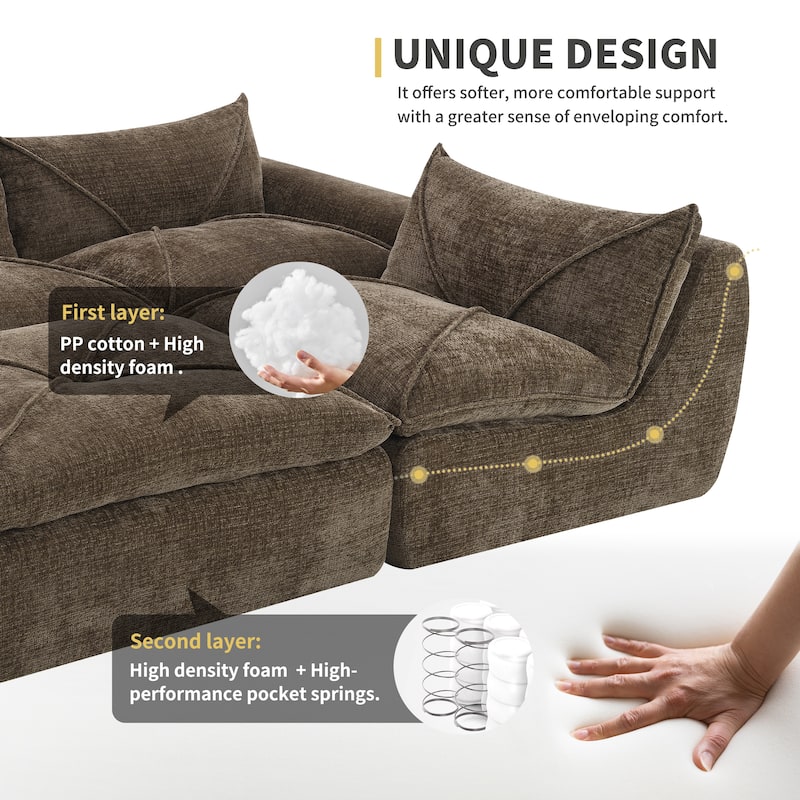 Particle Chenille Sectional Sofa Pull-line Pull-point Design Sofa with Movable Ottoman