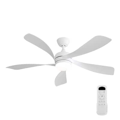 52 Inch Modern Led Ceiling Fan With 3 Color Dimmable 5 ABS Blades Remote Control Reversible DC Motor White For Bedroom