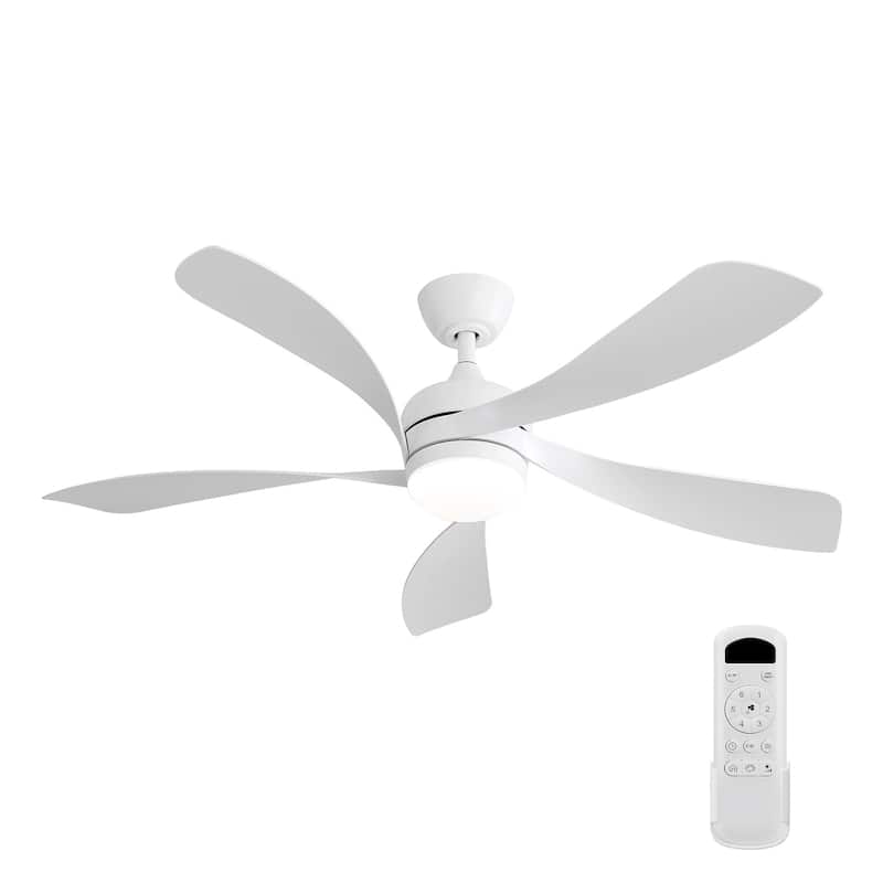 52 Inch Modern Led Ceiling Fan With 3 Color Dimmable 5 ABS Blades Remote Control Reversible DC Motor White For Bedroom - White