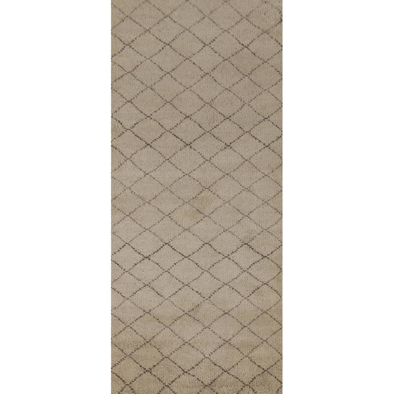 Trellis Moroccan Runner Rug Handmade Oriental Wool Carpet - 2'7" x 7'9"