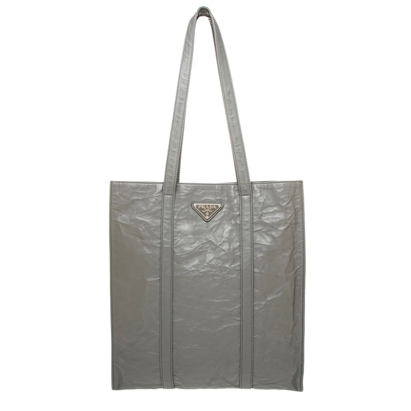 Prada Medium Crinkle-effect Leather Tote - Grey