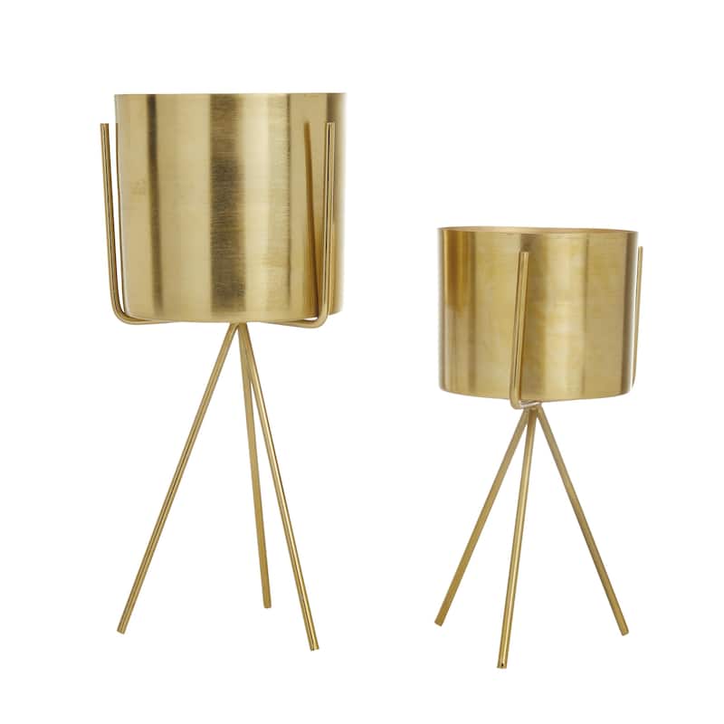 Metal Small Indoor Outdoor Planter with Removable Stand - Set of 2 Silver, Gold or Dark Gray - CosmoLiving by Cosmopolitan