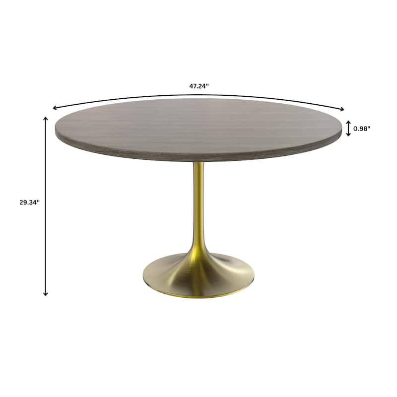 LeisureMod Verve 48" Round Dining Table with MDF Wood TableTop and Brushed Gold Base for Kitchen & Dining Room