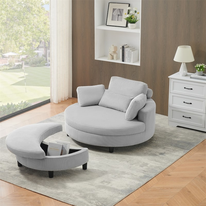 51" Fabric Sofa with Throw Pillows,Waist Pillow and Ottoman