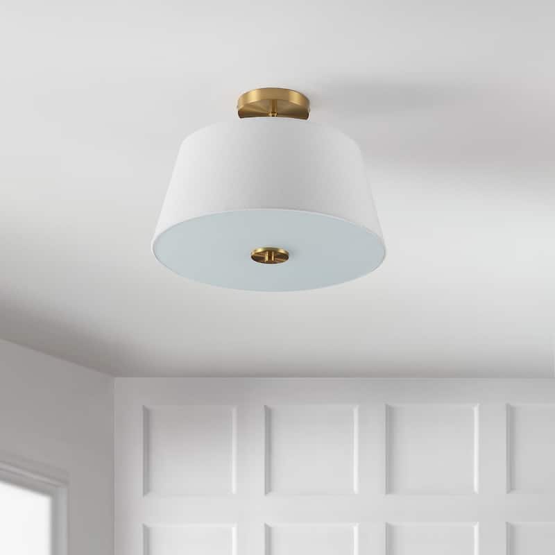Ava 15" 3-Light Modern Midcentury Iron LED Semi Flush Mount, Brass Gold/White by JONATHAN Y