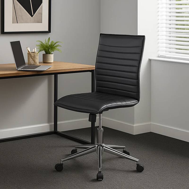 Haily Rolling Armless Commercial Grade Chair with Chrome Base, Black Vinyl