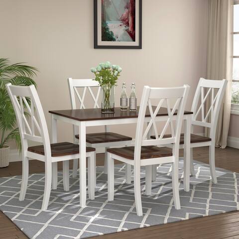 5 Piece Dining Table Set Home Kitchen Table and Chairs Wood Dining Set, White+Cherry