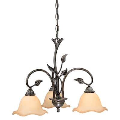 Vine 3 Light Black Rustic Chandelier - 22-in W x 17.5-in H x 22-in D