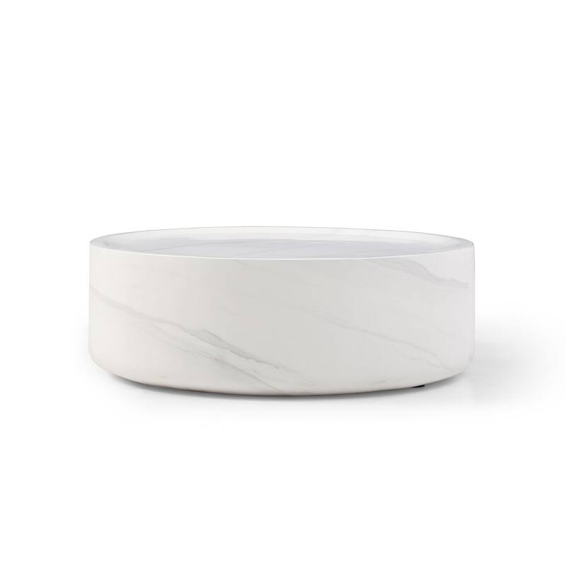 31.49'' Faux MARS Pattern Coffee Tables for Living Room Round Tea table for Living Room, No Need Assembly. - White - 39.37"L x 39.37"W
