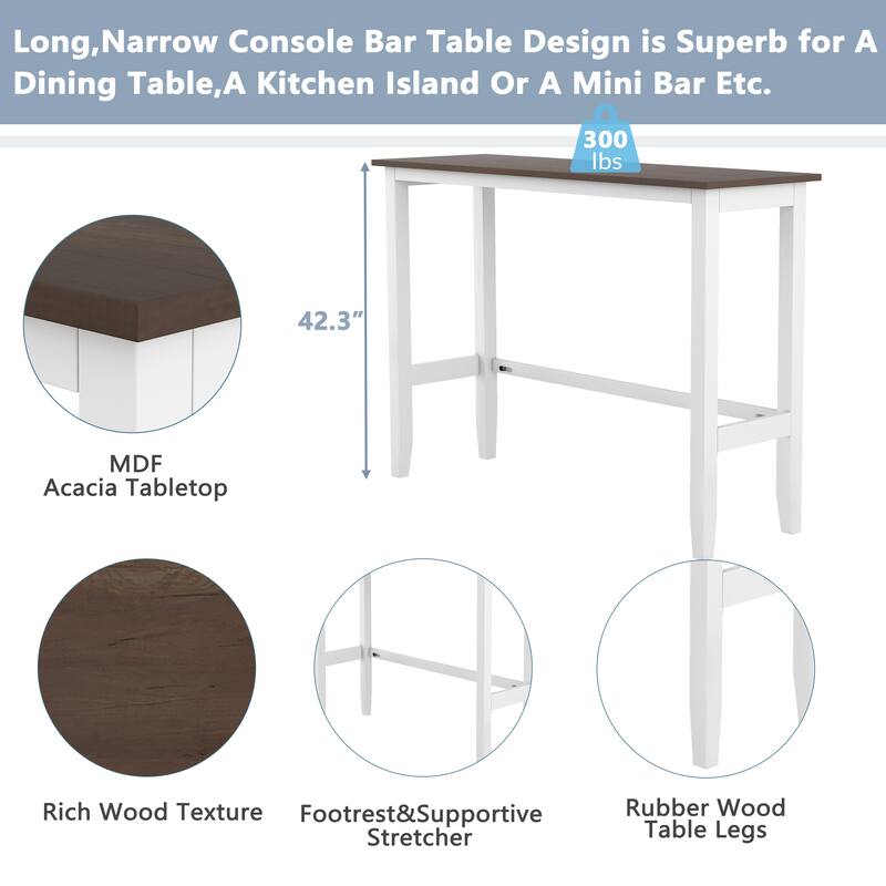 Farmhouse Rectangular Wood Bar Height Dining Set, 3-Piece Kitchen Breakfast Nook with 2 Chairs for Dining Room, Kitchen