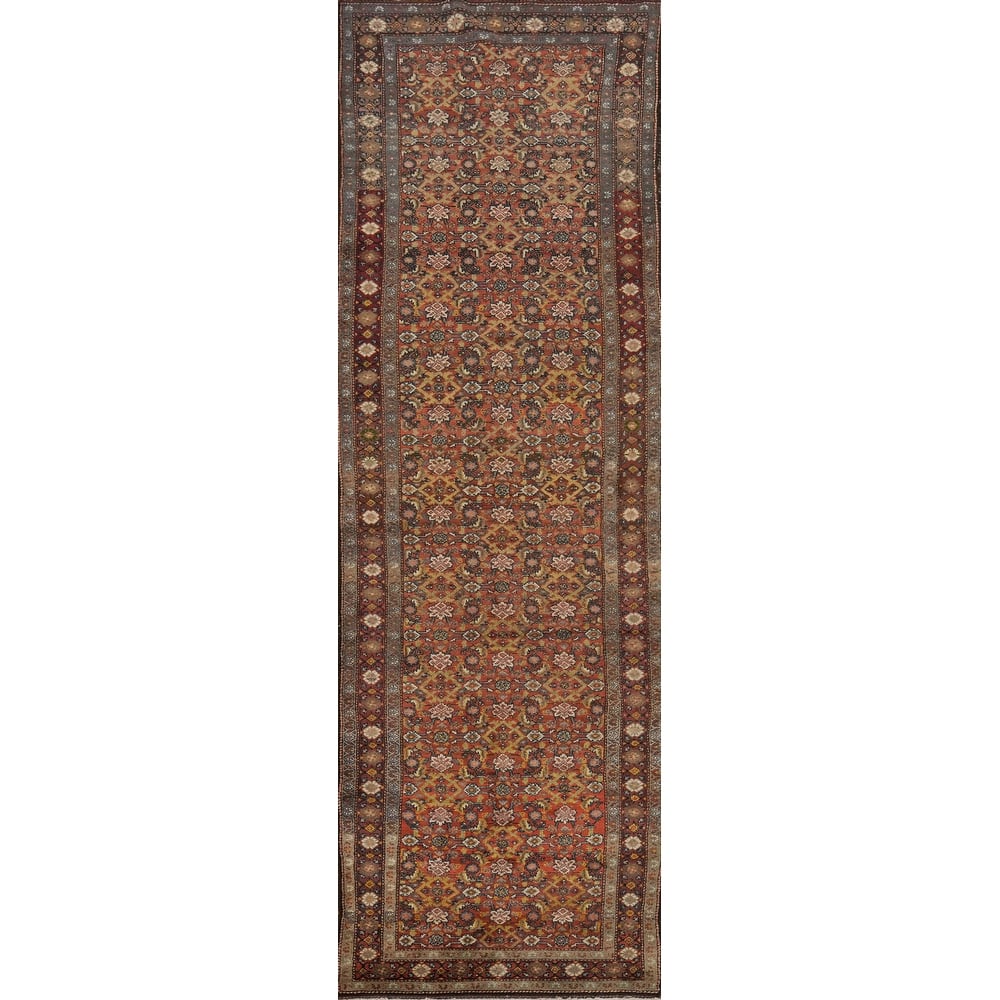 Hand Knotted Oriental 100% Wool Carpet Traditional Floral Oranges & Rust Heriz Runner Rug - 15' 0'' X 3' 6''