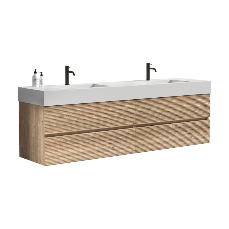 GDFStudio - Grace Wall-Mounted Bathroom Vanity with Engineered Quartz Sink & Soft Close Drawers, without Drainage and Faucet