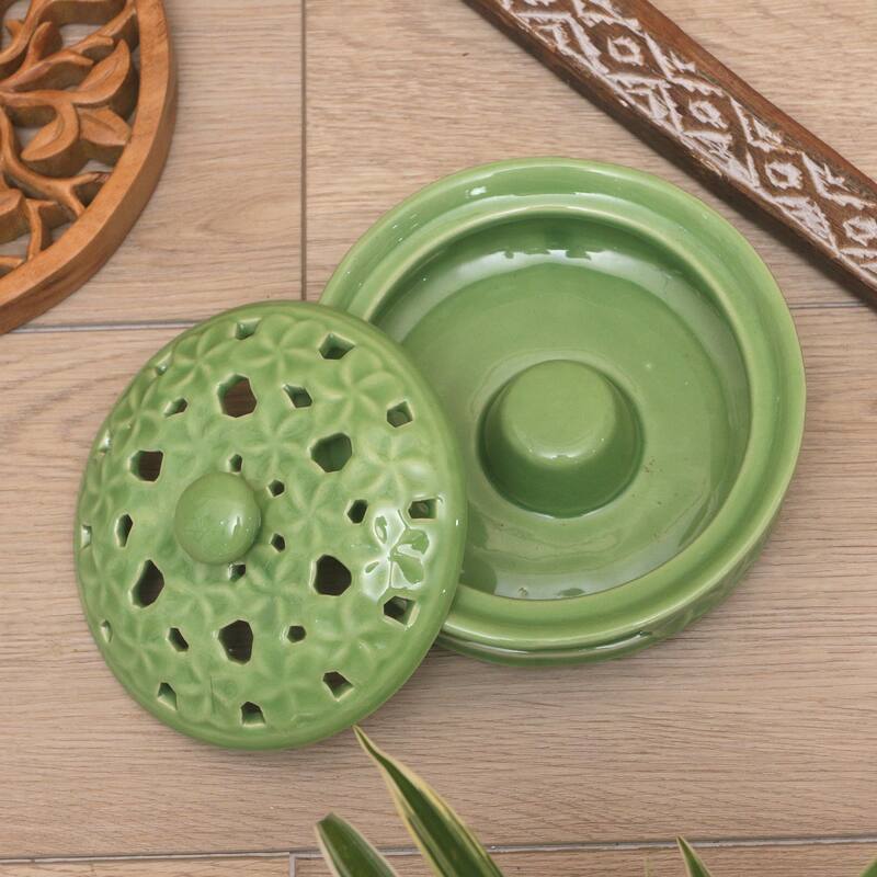 Novica Handmade Plumeria Spring Porcelain Mosquito Coil Holder