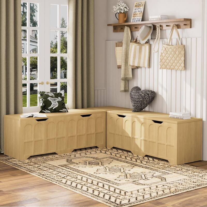 3-Piece L Shaped Corner Bench Set with Hidden Storage, 63" Kitchen Nook Seating, Wood Entryway Shoe Bench with Flip-Top