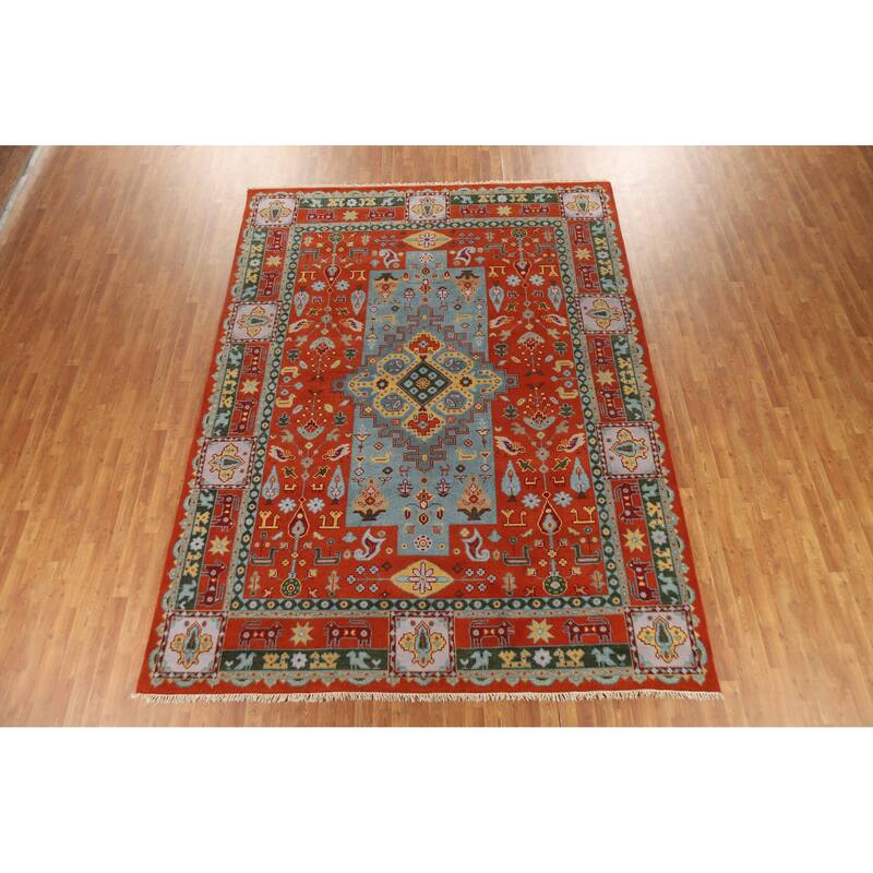 Hand Knotted Oriental 100% Wool Carpet Traditional Tribal Oranges & Rust Heriz (serapi) Area Rug - 11' 9'' X 8' 10''