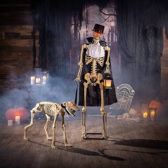 Animated Skeleton & Dog Halloween Decorations, Halloween, Home Decor, 2 Pieces