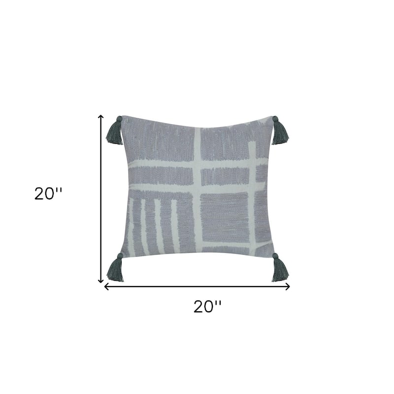 20" X 20" Olive Green Geometric Cotton Zippered Pillow With Tassels